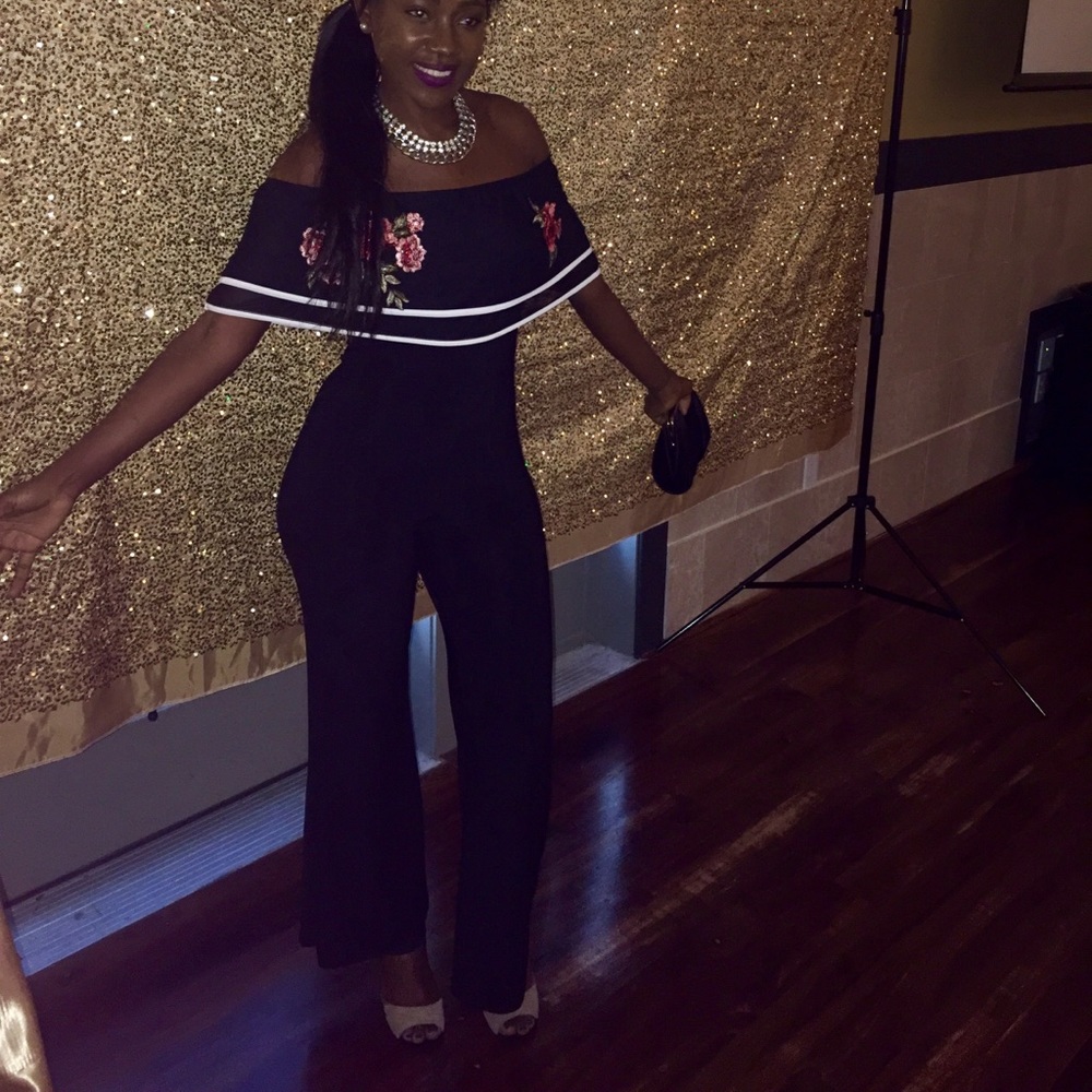 Black off the shoulder jumpsuit